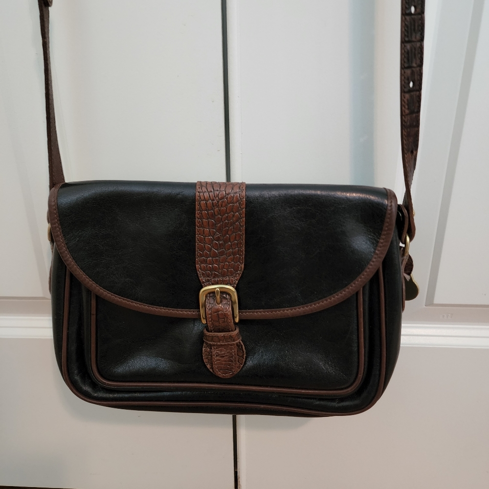 Brahmin Black and Brown Vintage Leather Shoulder Purse
